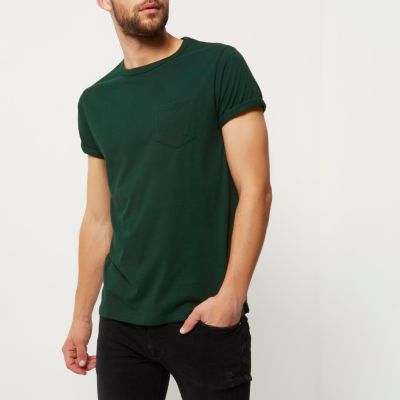 Dark green roll sleeve T-shirt